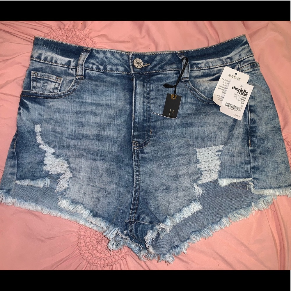 Hi-Rise Cheeky Jean Shorts (CHARLOTTE RUSSE)